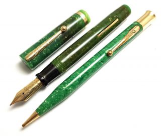 1925 Vintage Pen Pencil Sheaffer Life Time Flat Top Jade Green Oversize