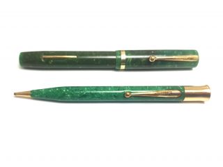 1925 vintage pen pencil SHEAFFER LIFE TIME FLAT TOP JADE GREEN OVERSIZE 3