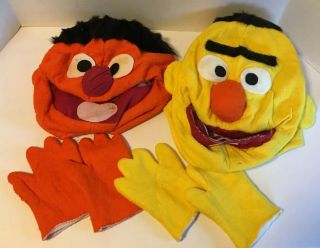 Vintage 1970’s Sesame Street Ernie & Bert Halloween Costume Masks With Gloves