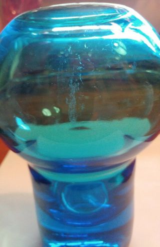 Vintage MCM Greenwich Flint Craft Blue Glass Hand Blown Vase 7.  5 