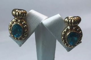 Ladies 14k Yellow Gold Oval Blue Topaz Earrings 4.  5 Grams Vintage Real Gold 3