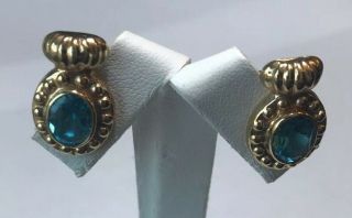 Ladies 14k Yellow Gold Oval Blue Topaz Earrings 4.  5 Grams Vintage Real Gold 4