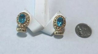 Ladies 14k Yellow Gold Oval Blue Topaz Earrings 4.  5 Grams Vintage Real Gold 6