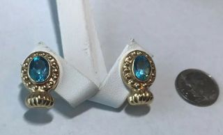 Ladies 14k Yellow Gold Oval Blue Topaz Earrings 4.  5 Grams Vintage Real Gold 7