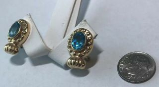 Ladies 14k Yellow Gold Oval Blue Topaz Earrings 4.  5 Grams Vintage Real Gold 8