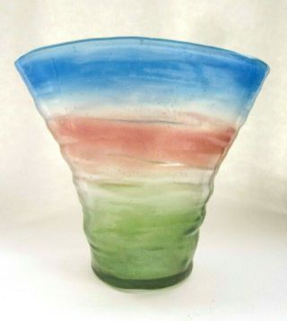 Consolidated Glass Pheonix Rare Catalonian Rainbow Art Fan Vase Pristine