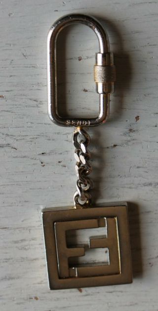 Vintage Rare Fendi Ff Logo Silver Tone Metal Keychain Made In Italy Key Chain