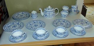 Vintage Minton Tea Set Shalimar Blue & White Service For 8