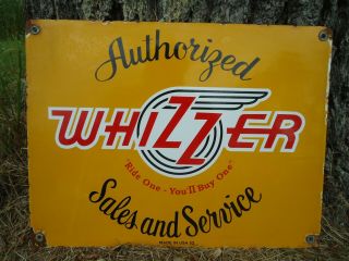 Large Vintage 1952 Whizzer Sales And Service Porcelain Sign