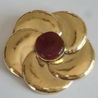 Big Vintage Couture Frances Patiky Stein Gold Plate Gripoix Glass Flower Brooch