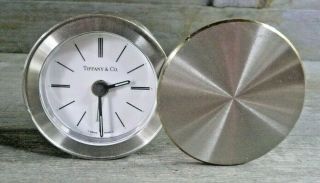 Vintage Tiffany & Co.  Round Stainless Steel Travel /desk Clock With Alarm