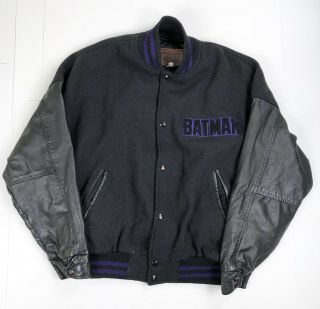 Vintage 1991 Batman Dc Comics Wool Leather Varsity Jacket Men’s L Embroidered