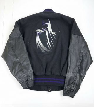 Vintage 1991 Batman DC Comics Wool Leather Varsity Jacket Men’s L Embroidered 4