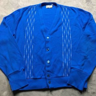 50s 60s Vtg Striped Cardigan Sweater Rockabilly Sweater L Blue Rat Pack Beeline
