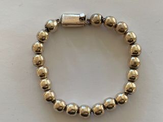 Vintage Mexico Taxco Sterling Silver 8mm Ball Bead Beads Bracelet 8” Long