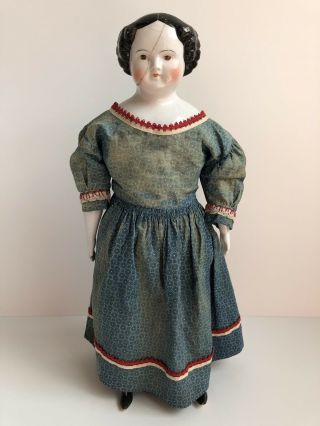 Rare Antique German Flat Top Civil War Era China Doll Brown Eyes