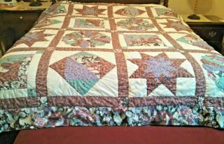 Vintage Handmade Quilt Sampler 84 " X83 " Full Size Bed Country Cabbage Roses