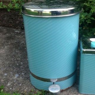 Vintage Mid Century Turquoise Canister Set Lincoln Beauty Ware Chrome Lids 5