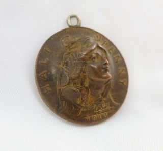 Ww1 King George V Half Penny Coin Trench Art Sweetheart Fob Pendant Charm 1913