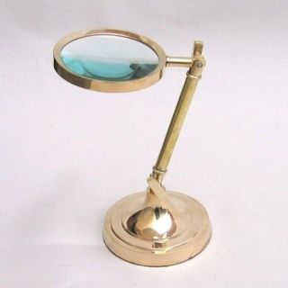 9 " Brass Magnifying Glass On Stand - Nautical - Vintage - Magnifier - Office