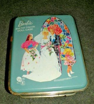 Vtg 1958 50s Barbie And Her Friends Blue Travel Trunk Case W/clothes Dresses