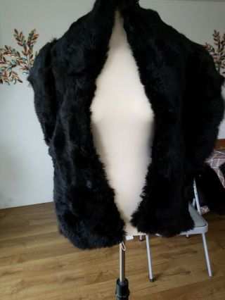 Exquisite Vintage Black Real Mink Fur Coat Shawl Collar Stole Shrug Capelet 60 "