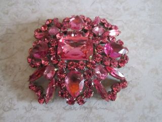 Huge Vintage Pink Rhinestone Bijoux Mg Pin Brooch