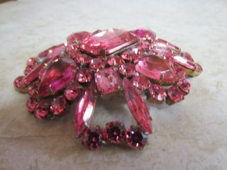 HUGE Vintage PINK Rhinestone BIJOUX MG Pin Brooch 3