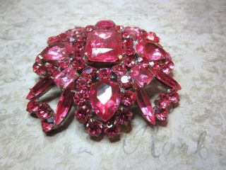 HUGE Vintage PINK Rhinestone BIJOUX MG Pin Brooch 6