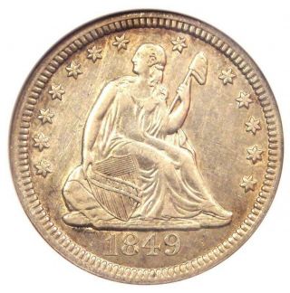 1849 Seated Liberty Quarter 25c - Certified Anacs Au50 Details - Rare Date Coin