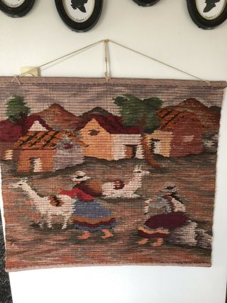Vintage Llama Alpaca Wool Hand Woven Folk Art Wall Hanging tapestry southwestern 4