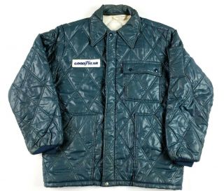 Vtg Goodyear Mens Official Racing Apparel Quilted Insulated Jacket L Navy 80s