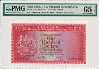 Hong Kong Bank Hong Kong $100 1973 Rare Pmg 65epq