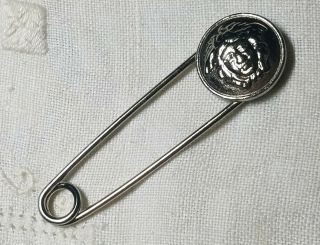 1980s Gianni Versace Silver Metal Medusa Head Logo Safety Pin Brooch Estate Find