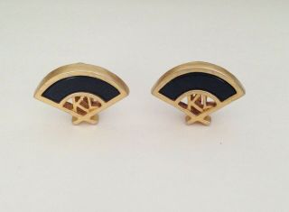 Vintage KL Karl Lagerfeld Black Enamel Gold Tone Clip On Earrings 2
