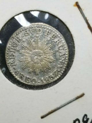 Peru 1/2 Real.  1837.  Rare Year.  Km - 168.