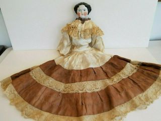 Antique Civil War Era Victorian Doll,  China Head,  Lovely Gown,  Blue Eyes