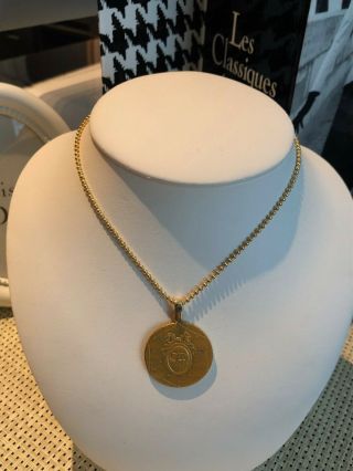 Vtg Rare Christian Dior Coin Medallion On Gold Opera Length 26 " Gold Chain