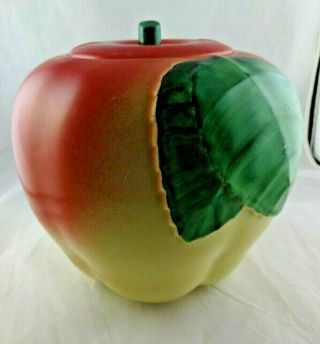 Vintage Blushing Apple Cookie Jar 1940/50’s Ceramic Red Yellow Green