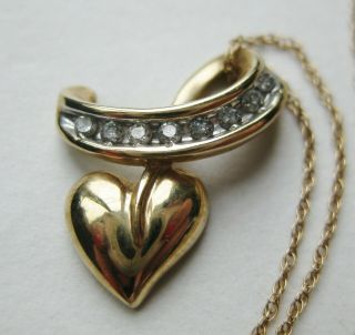 Vintage 10k Yellow Gold Diamond Necklace Pendant & Chain