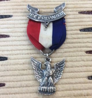 Vintage Mid Century Boy Scout Eagle Sterling Silver Pin Ribbon Award Badge.  Fine.