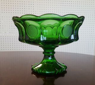 Fostoria Emerald Green Footed Pedestal Coin Compote Bowl Vintage Glass