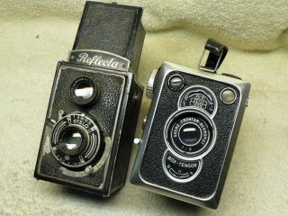 Two Antique Vintage German Tlr Cameras - Zeiss Ikon Box Tengor & Richter Reflecta
