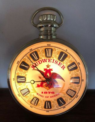 Vintage Budweiser Grandfather Pocket Watch Lighted Clock Beer Sign Bar Pub