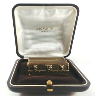 Authentic LOUIS VUITTON Brass STEAMER TRUNK Paperweight RARE w/original box 6
