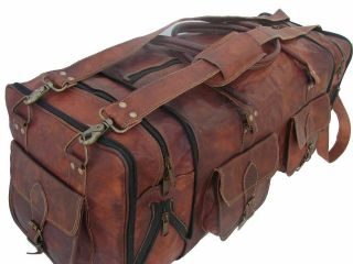 Large Handmade Folding Travel Bag Vintage Leather Luggage Duffel Gym Bag