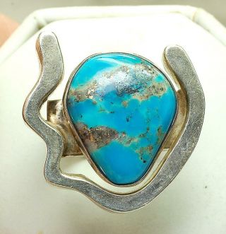 Vintage Sterling Silver Hodes Turquoise Hand Made Native American Ladies Ring