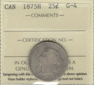 1875h Twenty - Five Cents Iccs G - 4 The Most Rare Date Key Victoria Canada Quarter