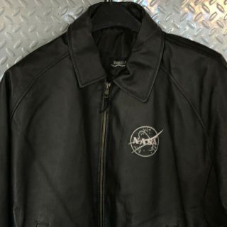 Vintage Black Leather NASA Engineers Bomber Coat / Jacket Size XL Kennedy Space 2