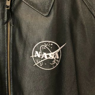 Vintage Black Leather NASA Engineers Bomber Coat / Jacket Size XL Kennedy Space 3